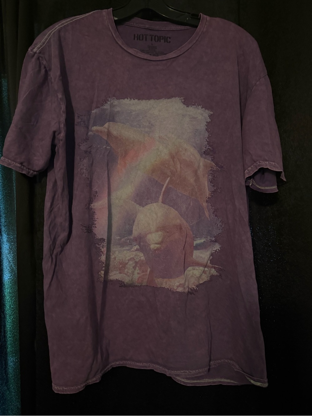 Hot Topic Purple Dolphin & Umbrella Graphic Short Sleeve Tee
